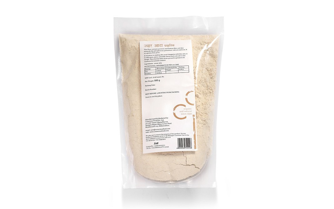 Conscious Food Sorghum Flour Jowar Atta Natural+chakki-ground   Pack  500 grams